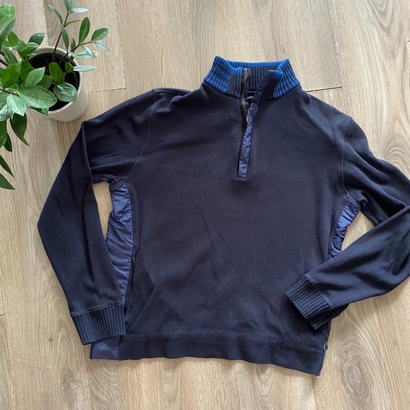 Hugo Boss Navy Cotton Knit Half-Zip Sweater - Picture 2 of 14
